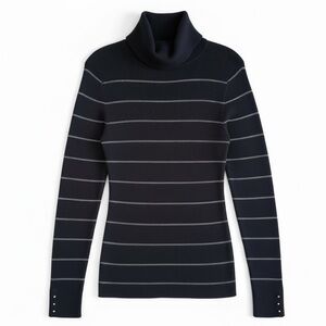 New White House Black Market Metallic Stripe Ribbed Turtleneck Sweater Black M